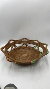 Beautiful Vintage Large 12" x 5" PINE NEEDLE BASKET from Oaxaca, Mexico - Picture 1 of 6