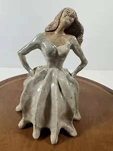 Ballerina arte moderna scultura argilla quercia femminile unica arte popolare boho 7" fatta a mano - Foto 1 di 11