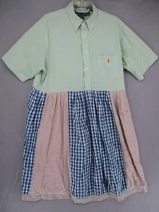 Ralph Lauren Dress Womens Large Green Pink Blue Shirt Button Collar Short Sleeve - Picture 1 of 22
