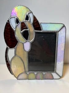 Vintage Table Top Leaded Stained Glass Hound Dog 3.5” x 5”Picture Frame - Picture 1 of 7