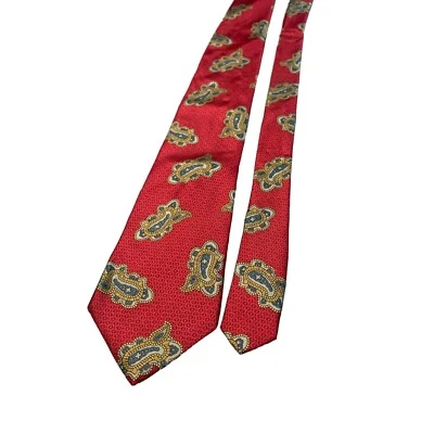 John Henry Mens Red Paisley Silk Tie Made in USA Vintage Necktie - Image 1 of 4