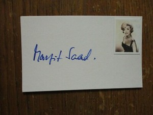 MARGIT  SAAD(The Saint/The  Rebel)Signed 3 x 5 Index Card w/Small Photo Attached