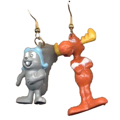 PENDIENTES Retro Vintage ROCKY & BULLWINKLE Funky Dibujos Animados Amigos Novedad Joyería Foto 1 de 2