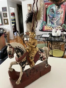 Antique Asian/Burmese Nobleman/Warrior on Horse. Hand Carved/Hand Painted. - Picture 1 of 12