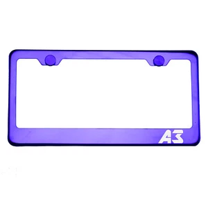 Purple Chrome License Plate Frame A3 Laser Etched Metal Screw Cap - Picture 1 of 8