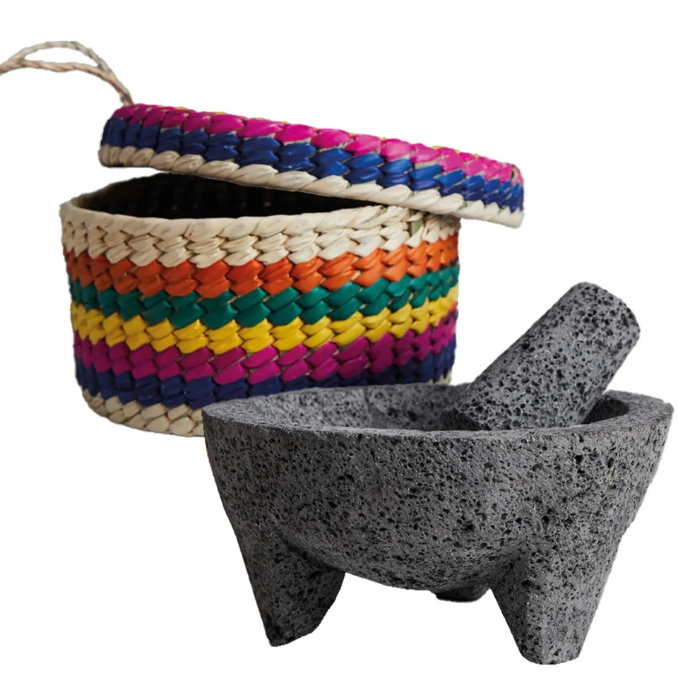 Verve Culture 7" Molcajete In Basket Multicolor