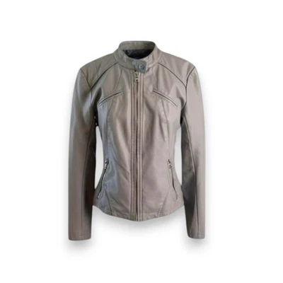 Chaqueta de moto Guess de cuero sintético gris estilo motociclista cremallera frontal para mujer pequeña Foto 1 de 4