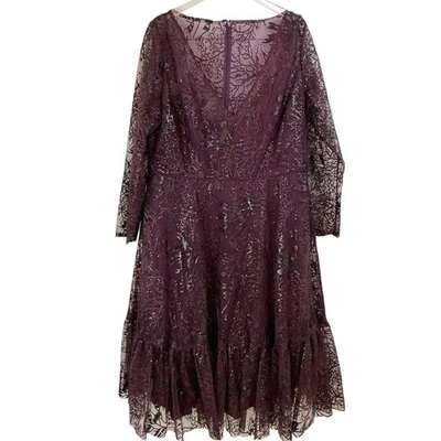 NUEVO MAC DUGGAL Vestido de Encaje Manga Larga Volantes Formal Vestido MIDI 18 VINO 68001 Foto 1 de 4