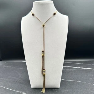 Chico's goldfarbene böhmische Schlangenkette rötliche Perlen Quaste Lariat Halskette - Bild 1 von 10