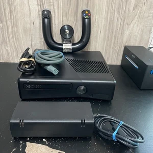 Microsoft Xbox 360 S Console - Black WORKS cords / steering motion controller - Picture 1 of 10