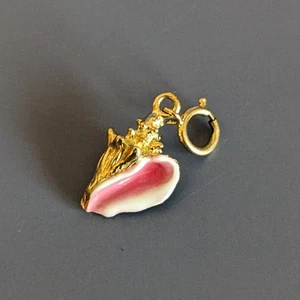 Charm Conchiglia Estate Oro Giallo Massiccio 14k Smalto Mare Spiaggia - Foto 1 di 9