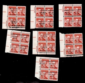 U.S. 1955 Sc# 1039 w/VAN NUYS CALIF. PRECANCEL LOT of 7 PLATE BLOCKS MNH,OG - Picture 1 of 5