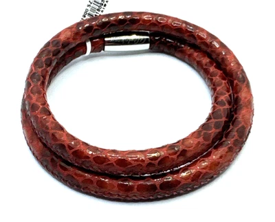 Brazalete de cuero Brighton Woodstock rojo con dijes/cuentas dobles de piel de serpiente 16 pulgadas nuevo con etiquetas Foto 1 de 4