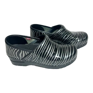 SANITA Nurse Black Silver Zebra Print Danish Clog Women Shoes EU 38 US 7.5 Clogs - Picture 1 of 4