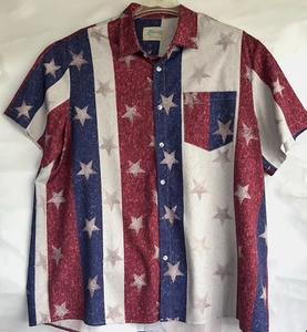 Hawaiian Shirt Mens American Flag USA Patriotic Stars Striped short sleeve - Picture 1 of 4