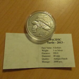 Tokelau 5$ Turtle 2013 1 oz silver 99.9% antique finish silver coin +capsule+CoA