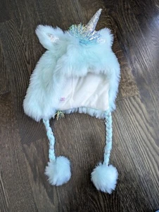 Justice Unicorn Faux Fur Earflap Beanie Hat Mohawk Mane Glitter Furry Cosplay - Picture 1 of 3