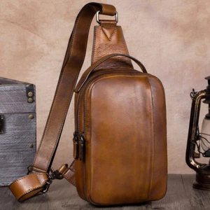 Genuine Leather Sling Bag for Women Men Retro Sling Backpack Purse Crossbody Bag - Picture 1 of 13