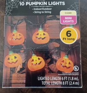 10 Pumpkin String Lights Halloween Indoor/outdoor 6ft long - Picture 1 of 2