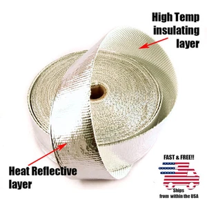 TUBO DE ESCAPE TURBO DE CARGA TÉRMICA REFLECTANTE ALUMINIZADO ROLLO CINTA ENVOLVENTE 2"X 25 FT - Imagen 1 de 1