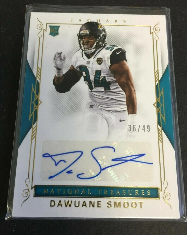 2017 FOOTBALL CARD #159 NATIONAL TREASURES DAWUANE SMOOT AUTO 36/49 9121 - Image 1 of 2
