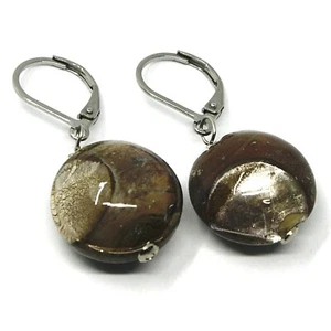 Boucles D'Oreilles Antica Murrina Venezia, OR537A10, Disque Marron, Pendentifs - Picture 1 of 4