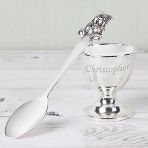 Tazza uovo e cucchiaio argento personalizzato regalo battesimo Pasqua - Foto 1 di 5