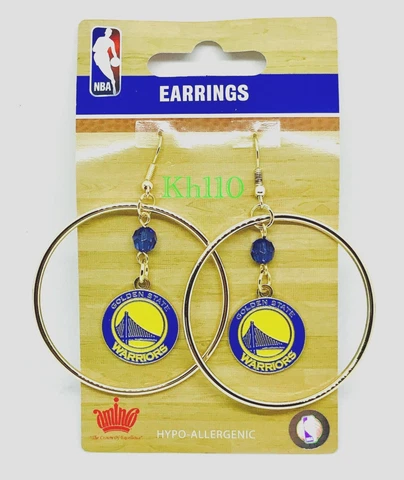 GOLDEN STATE WARRIORS EARRINGS TEAM 2" HOOP COLOR BEAD DANGLE STYLE WITH HOOP Cover