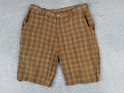 Ashworth Shorts Adult 34 Brown Plaid Linen Rayon Blend Golf Golfer 34x10.5 READ - Image 1 of 4