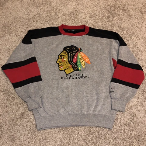 Chicago Blackhawks Sweater Adult Medium Gray Long Sleeve NHL Hockey Mens U9 Cover
