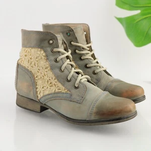 Steve Madden Womens Thunder Boots Size 6.5 Blue Leather Lace Up Distressed Boho - Picture 1 of 12