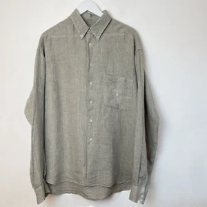 Vintage Fendi Mens Shirt 100% Linen Grey Logo 90s Monogram 42 16 1/2 16.5” Large - Picture 1 of 22