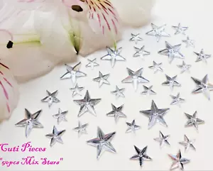 Artesanía/arte en uñas 3D ""50 piezas mezcla de estrellas de plata"" forma grandes gemas de imitación espalda plana - Imagen 1 de 2
