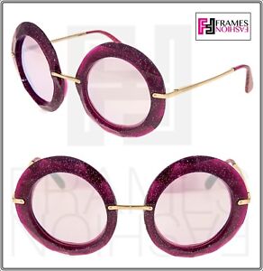 Dolce & Gabbana 6105 Fuchsia Glitter Silver Mirrored Round Sunglasses DG6105