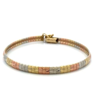 10KT TRI-COLOR GOLD DIAMOND CUT/BRUSHED SOFT BANGLE BRACELET 9.6 GRAMS - Image 1 of 4