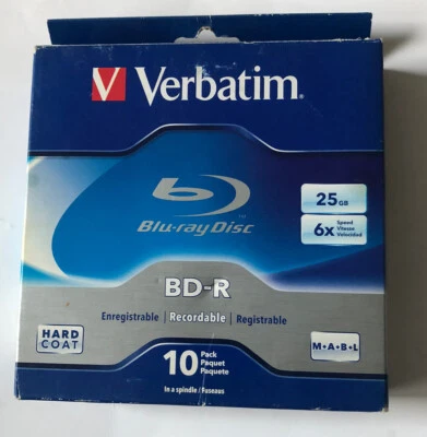 Verbatim Blu ray BD-R 10 Pack Blank Media 25 GB 6X New Sealed - Image 1 of 2