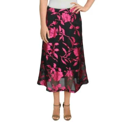 Alfani Pink & Black Floral Sheer Stretch Midi Skirt Plus 18W (B107) - Image 1 of 4