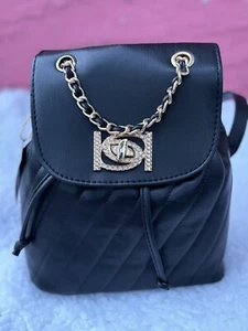 “NWT” Bebe Hera Small Backpack Black w Gold Faux Leather - Picture 1 of 5