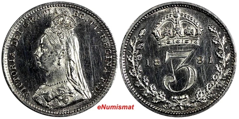 Great Britain Victoria Silver 1891 3 Pence Maundy Mint-4,488 PL KM# 758 (19 984) Cover