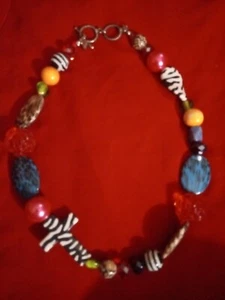 Beautiful Colorful Beaded Christian Zebra Striped Cross Necklace - Picture 1 of 12