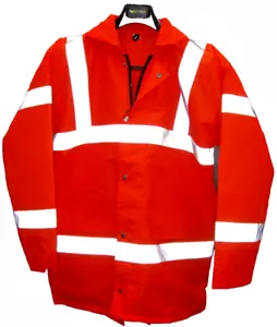 HI VIS JACKET SIZE L REFLECTIVE WATERPROOF WORKWEAR PADDED HOODED - Picture 1 of 11