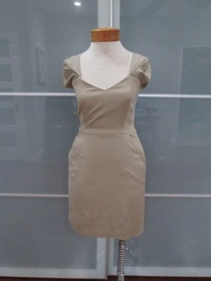 COOP Barneys New York V-Neck Cap Sleeve Camel Pencil Dress Size 2 - Image 1 of 4