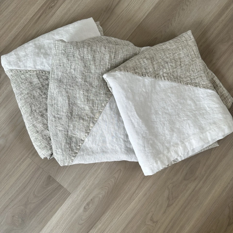 3 West Elm Curtain Panels 100% Linen Drapes 48" x 96" Off White Gray Colorblock - Image 1 of 4