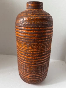 Jarrón de piso de cerámica texturizada MCM German Brutalist Fat Lava llama naranja marrón 15" - Imagen 1 de 18