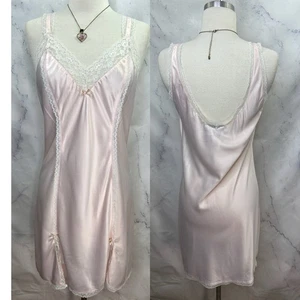 Vestido camisón Lauren Ralph Lauren rosa satinado sin cordones M encaje coqueta de colección - Imagen 1 de 18