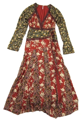 Maxi Vestido Free People Rayón Floral Manga Larga Cuello en V Fluido Boho Festival Pequeño Foto 1 de 4