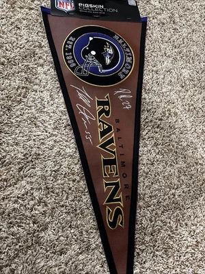 Banderín de piel de cerdo firmado por Ray Rice Baltimore Ravens HOF y Terrell Suggs Foto 1 de 4