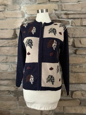 Suéter para mujer Dressbarn talla S cremallera frontal cárdigan azul marino beige otoño Foto 1 de 4