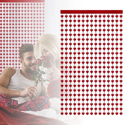 Telón de fondo de corazón rojo lámina oropel flecos cortina San Valentín boda decoración OY Foto 1 de 4