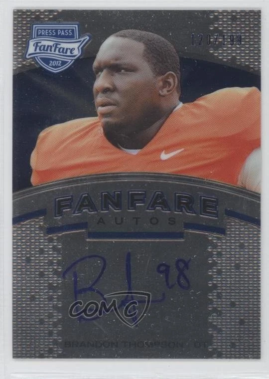 2012 Press Pass Fanfare Blue /199 Brandon Thompson #BT Rookie Auto RC - Image 1 of 2